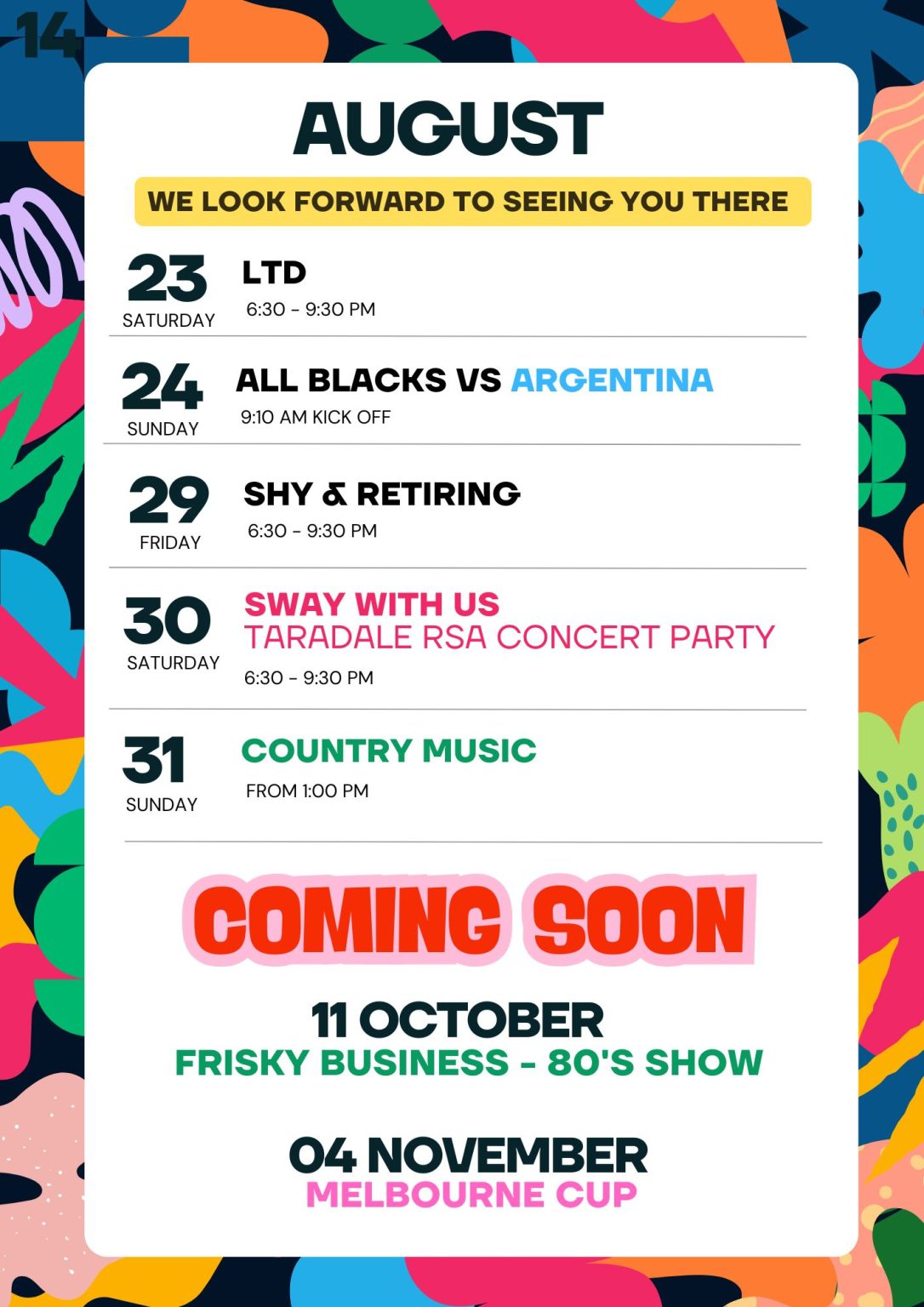 Calendar β Mount Maunganui RSA